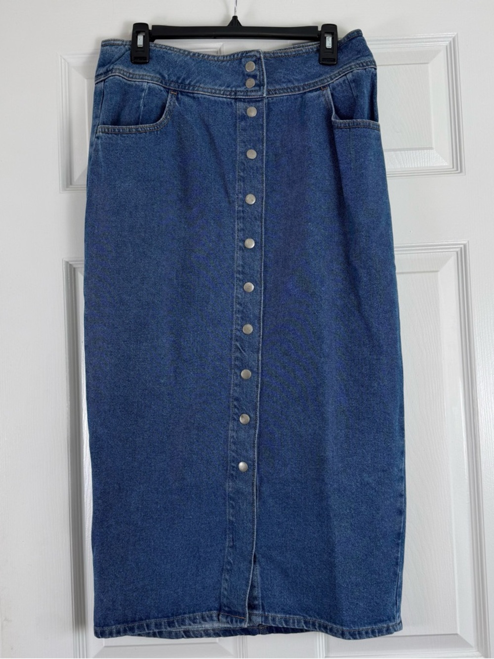 ASOS Button-Front Classic Denim Midi Pencil Skirt - Dark Blue Size 8